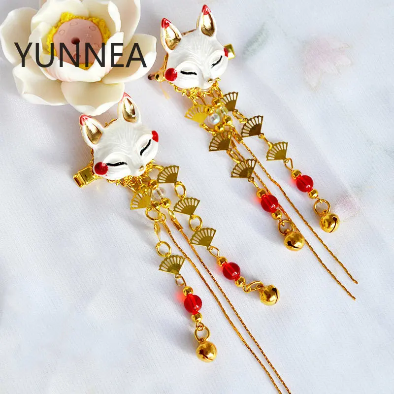 Japanese Anime Women Hair Headdress Fox Kawaii Tassel Step Shake Hairpin Cosplay Props Girl Clothing Accessories