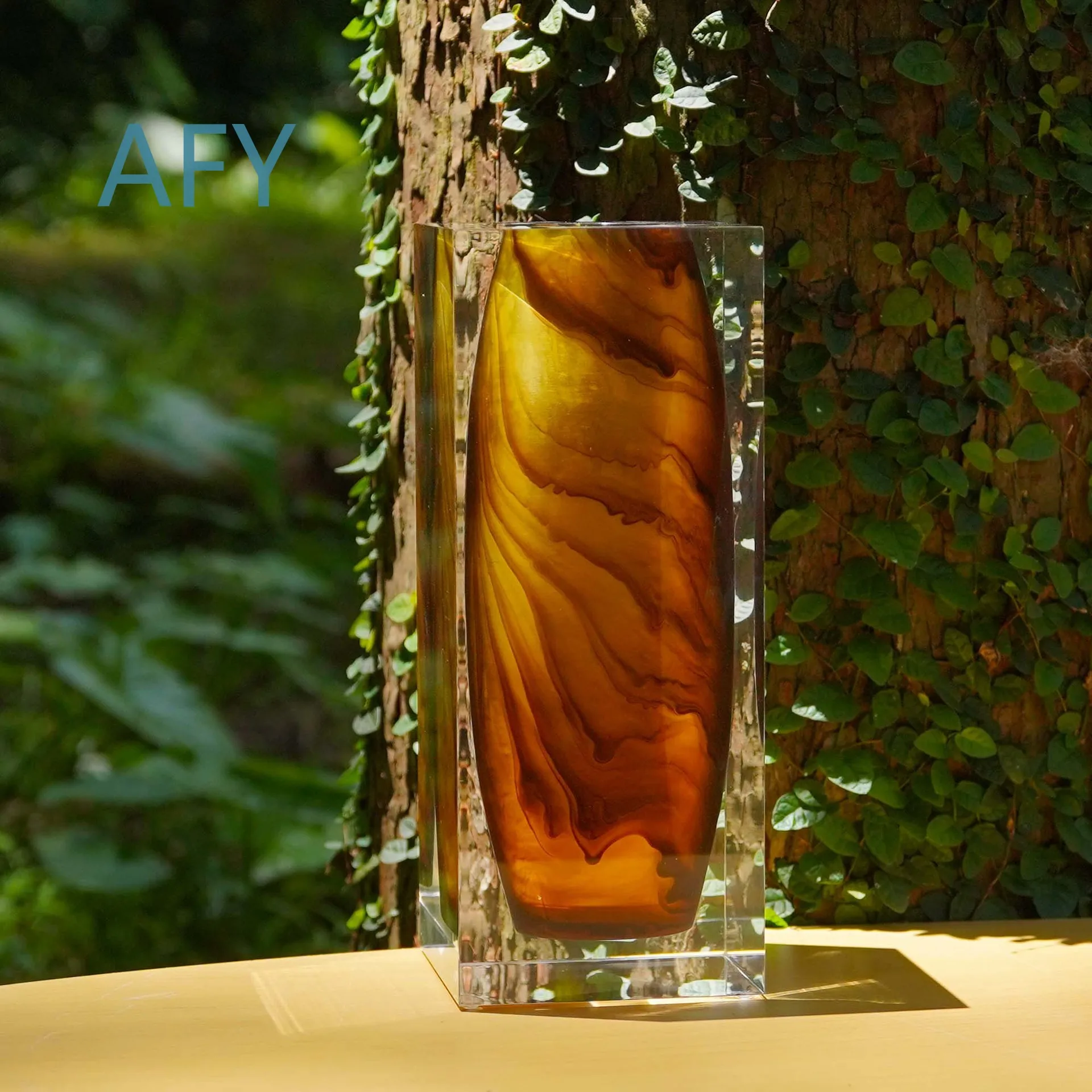 Large Light Luxury High-End Decorative Vase for Home Living Room Bedroom Office | Transparent Amber Platinum Crystal Acrylic