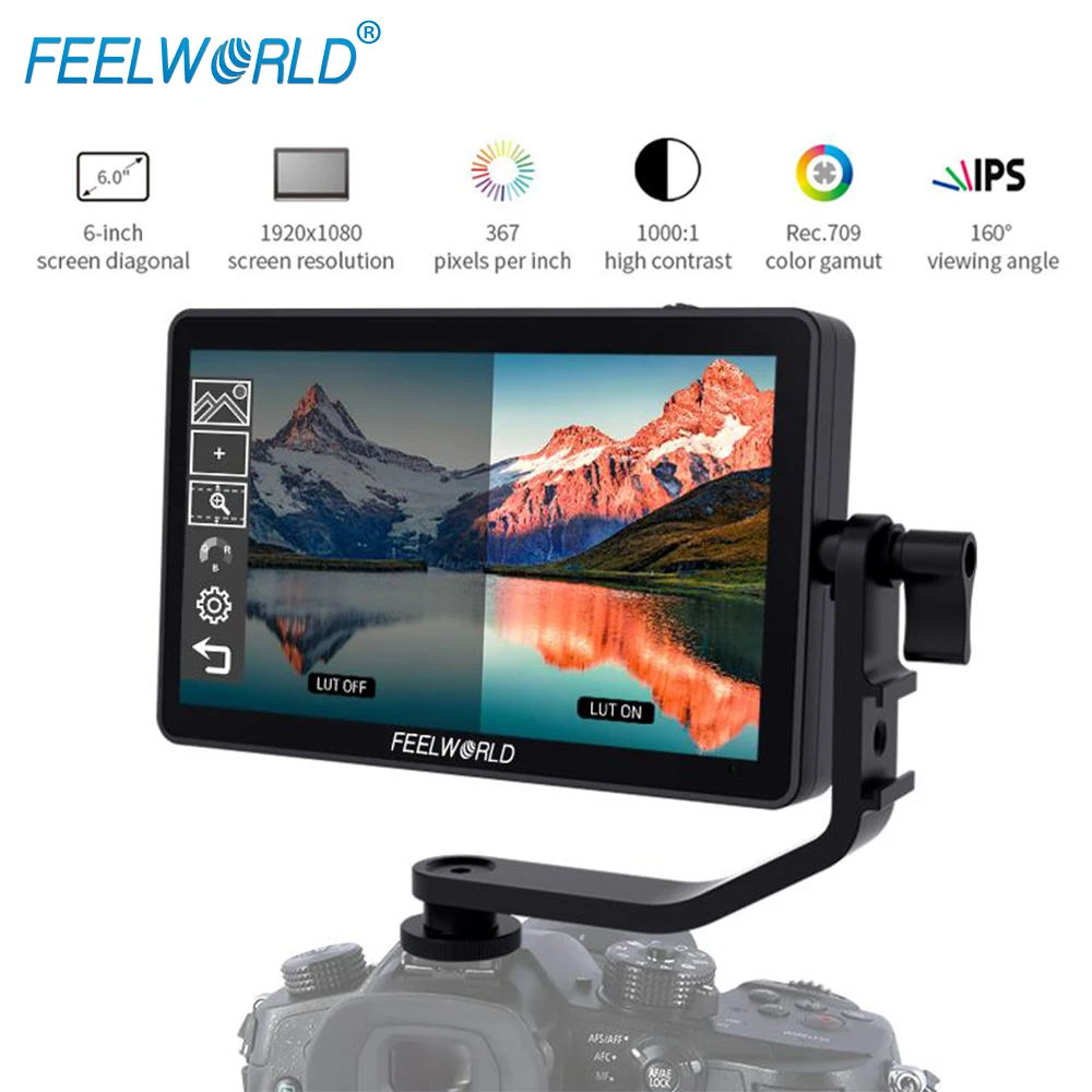 FEELWORLD F6 PLUS V2 Monitor With 6 Inch 3D LUT Touch IPS FHD 4K Screen DSLR Camera Field Monitor With Tilt Arm HDMl In/Output