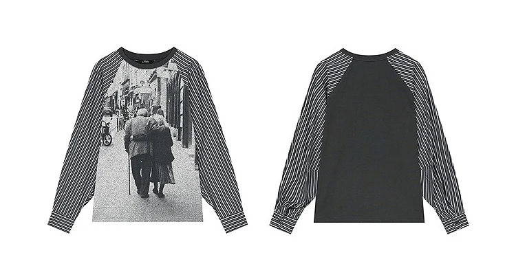 ELFSACK Fitted Graphic Long Sleeve Tee Women, Raglan Striped Sleeve All-Over Print T-Shirt, Retro Y2K Streetwear Top