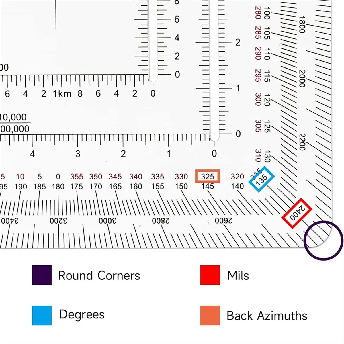 REST Square Coordinate Scale Protractor for Land Navigation, Style UTM/MGRS Coordinate Scale