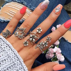 Retro 4 Pcs Hollow Flower Set Rings For Women Vintage Open Ring Punk Gothic Rock Hiphop Accessories Designer Jewelry Lovers Gift