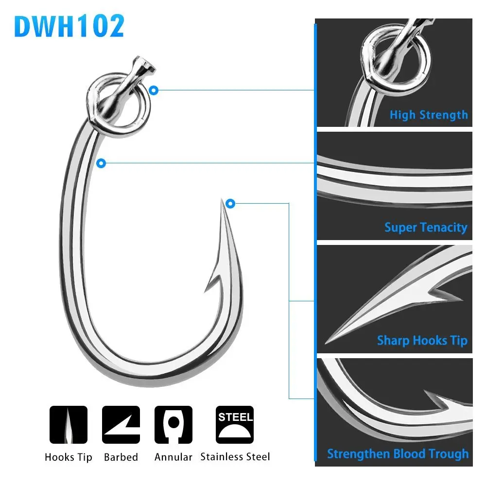 

5Pcs Barbed Tuna Fishhooks Stainless Steel Big Size Circle Fishing Hooks Strong Jigging Hooks Big Game Hook Boat Sea Fishing