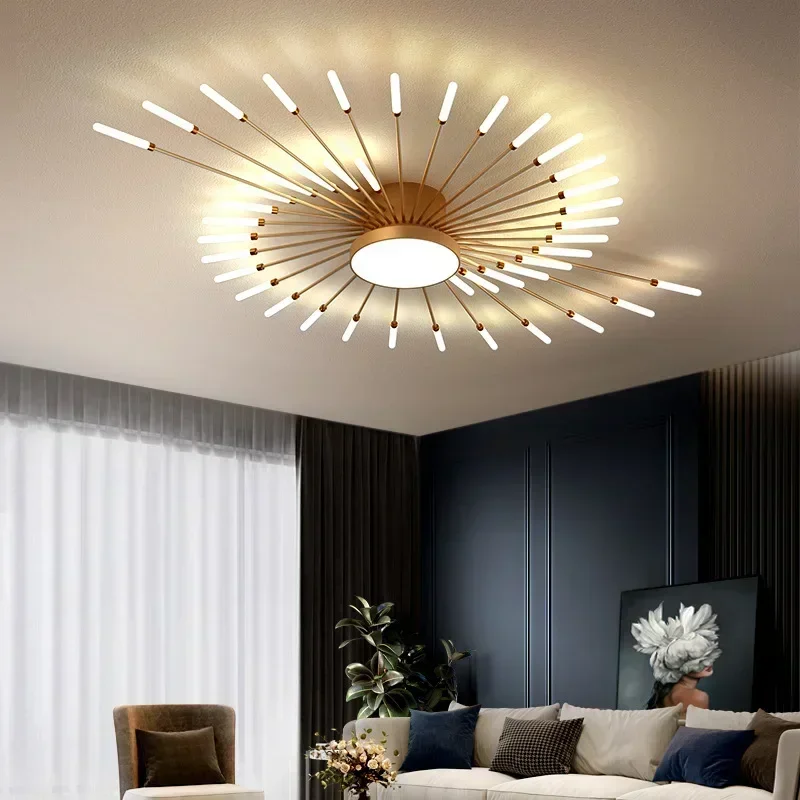 Modern LED Ceiling Lamps Acrylic Sunflower Ceiling Lights Brushed Antique Gold Creative Chandelier Living Dining Room Lighting