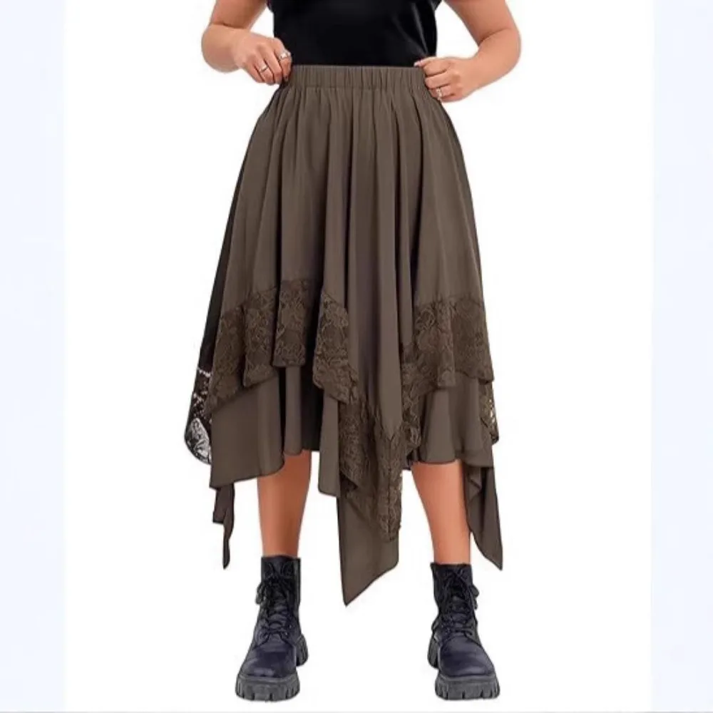 Halloween Costume, Half Skirt, Medieval Renaissance Court, Irregular Patchwork Decoration, Mid Length Skirt, Asymmetrical Skirt