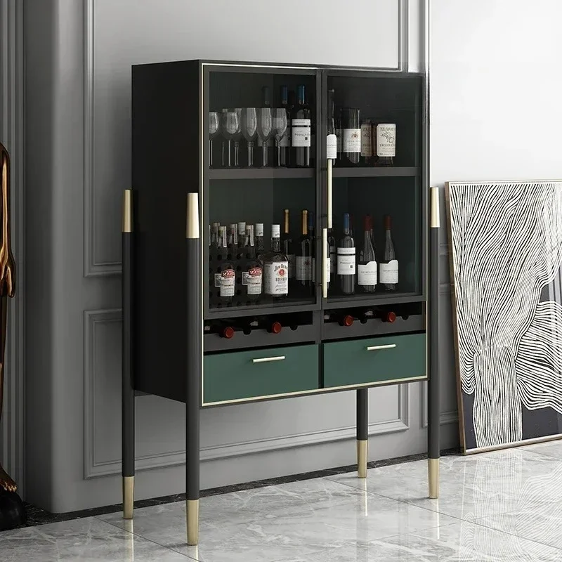 Italian-Style Light Luxury Wine Cabinet Restaurant Side Cabinet Glass Double-Door Wine  Storage Cabinet Displaymuebles de baño