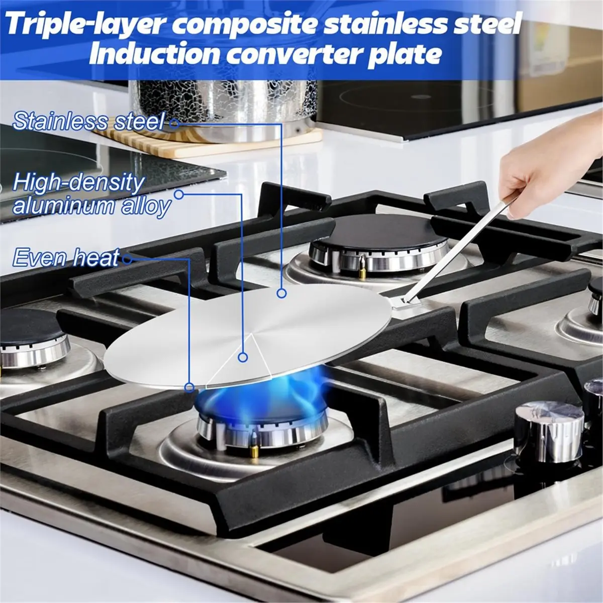 11 Inch Stainless Steel Heat Diffuser Plate Induction/Gas/Glass Cooktop Converter Plate with Removable Handle