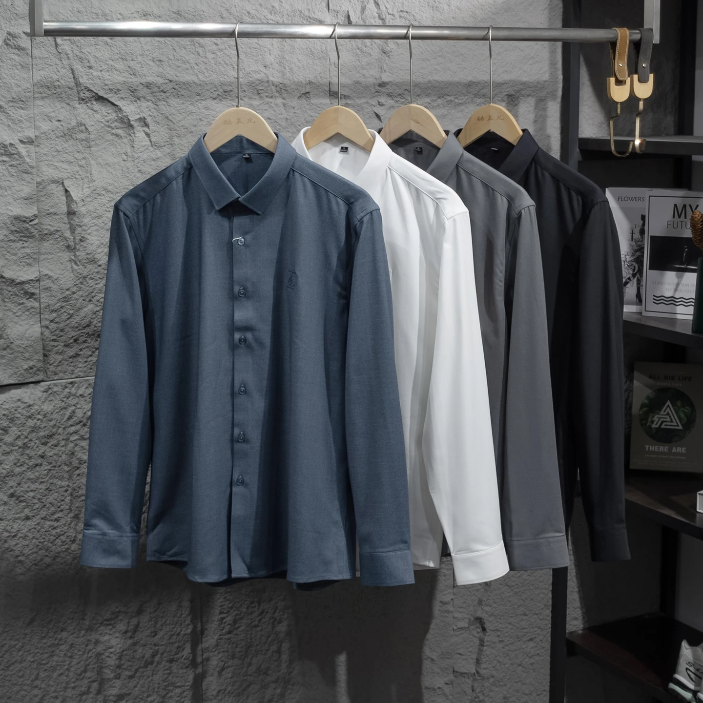 High-End Men's Wool Blend Long Sleeve Shirt Draping Breathable Fashion Urban Business Casual  Custom Series