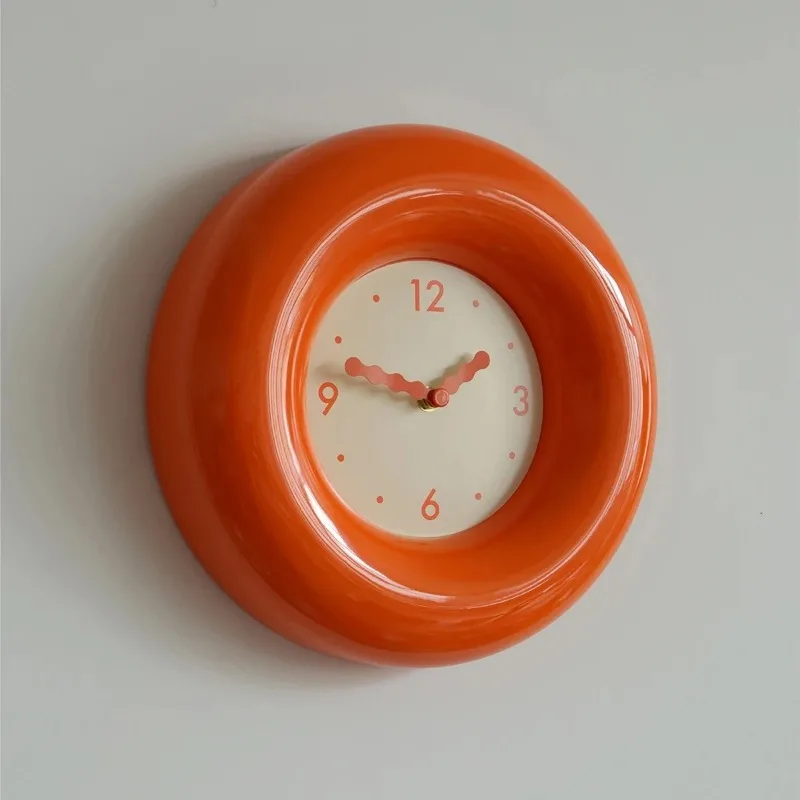 Cream Bubble Silent Wall Clocks, Orange Large Modern Design Nordic Korean Style Wall Clock, Home Living Room Decor Unique Gifts