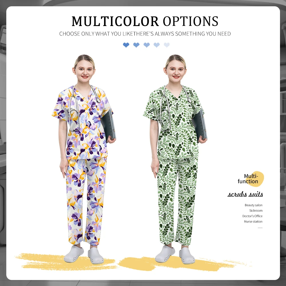 Gros fleur imprimé animal de compagnie médecin costume gommage ensemble femmes médecin dentaire vêtements de travail infirmière gommage ensemble hôpital médical chirurgical uniformes