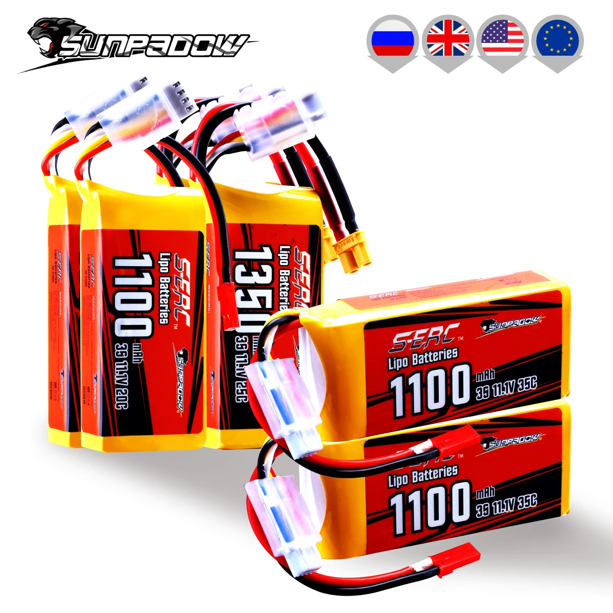 

Sunpadow 3S RC Lipo Battery for 11.V 1100mAh 35C JST 1350mAh 25C XT30 Plug Rcing Airplane Quadcopter Helicopter Drone Boat FPV