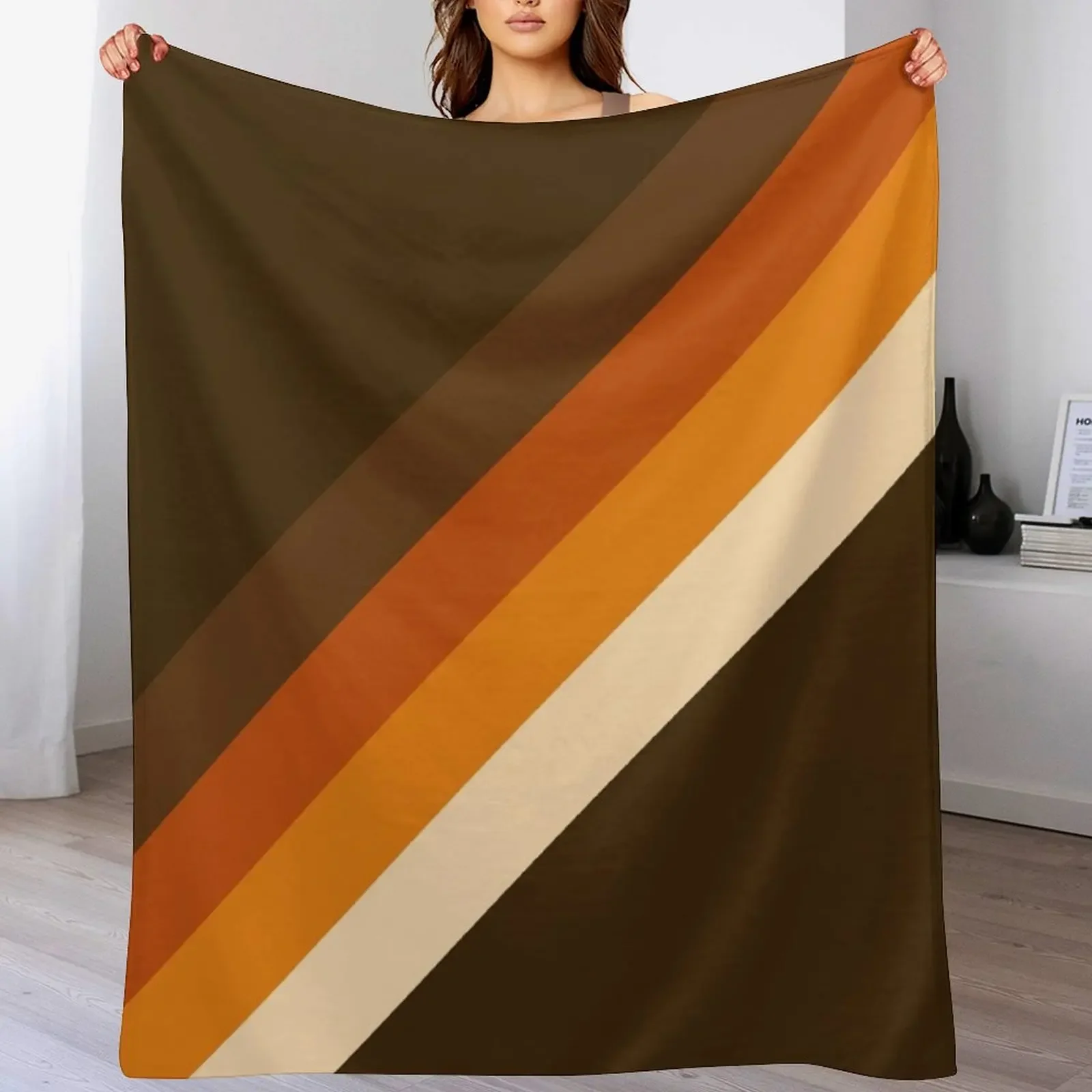 70s Pattern Orange and Brown Diagonal Lines Throw Blanket Plush Fuzzy Cozy Blanket for Couch Sofa