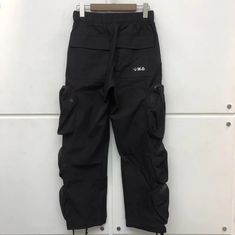 High Street Hip Hop Fashion Black Almond Pocket Casual Pants Drawstring Loose Men Best Quality Straight Leg Pants