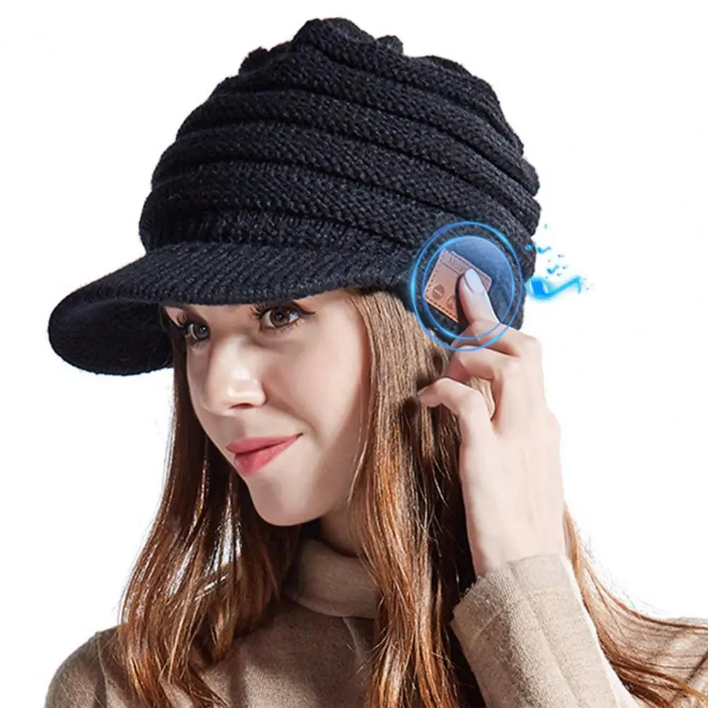 Unisex Bluetooth-compatible 5.0 Beanie Hat Solid Color Knitting Hat Winter Outdoor Ridding Wireless Headphones Hat Streetwear