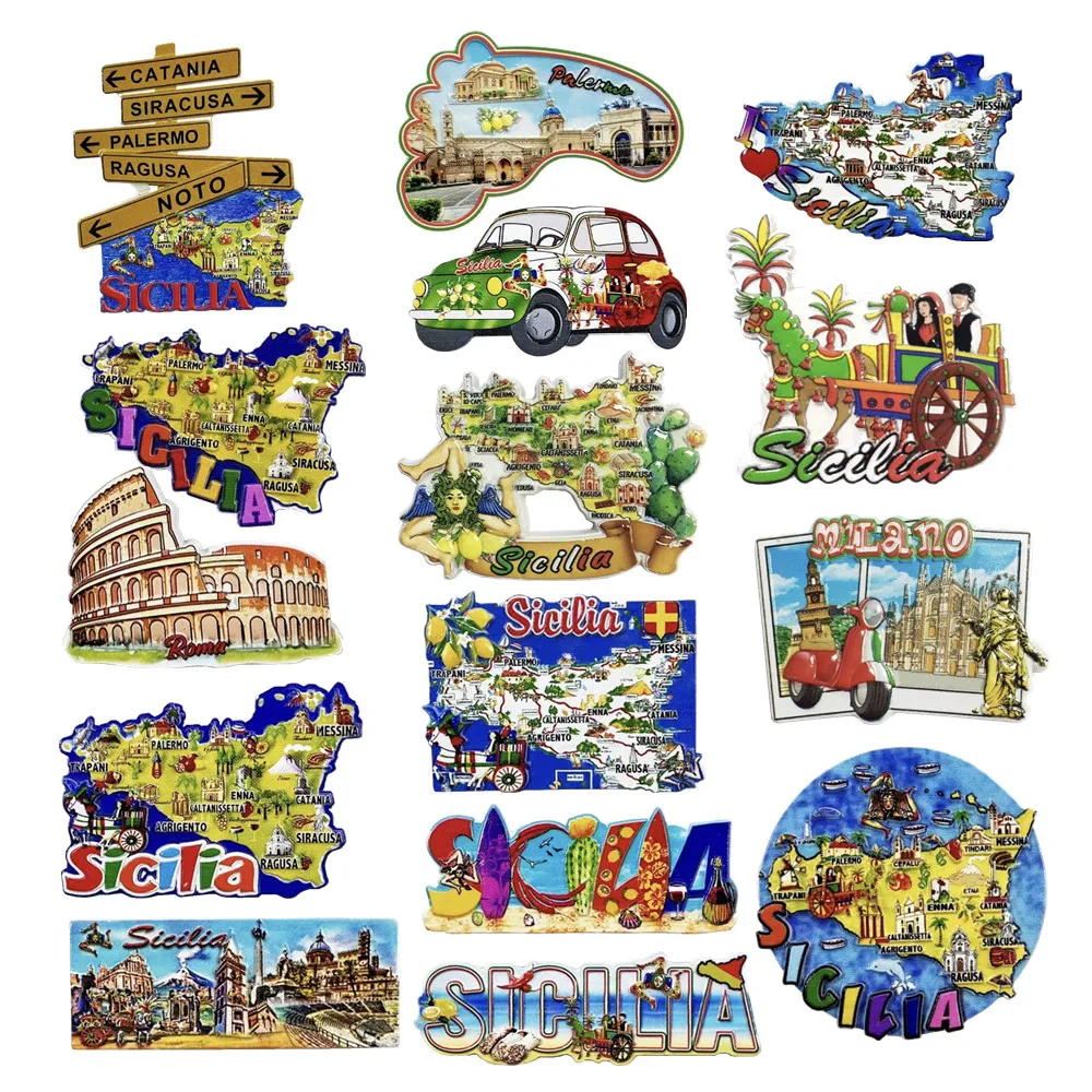 Europe Italy Sicilia Palermo Milano Roma 3D Refrigerator Magnets Fridge Magnetic Tourist Souvenir Decoration Articles