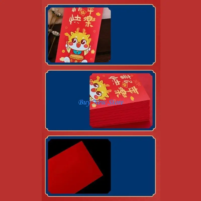 

20CE 6 Pcs Chinese Dragon Redness Envelopes Bronzing Embossed Blessing Redness Envelope Spring Festival Lucky Money Pockets