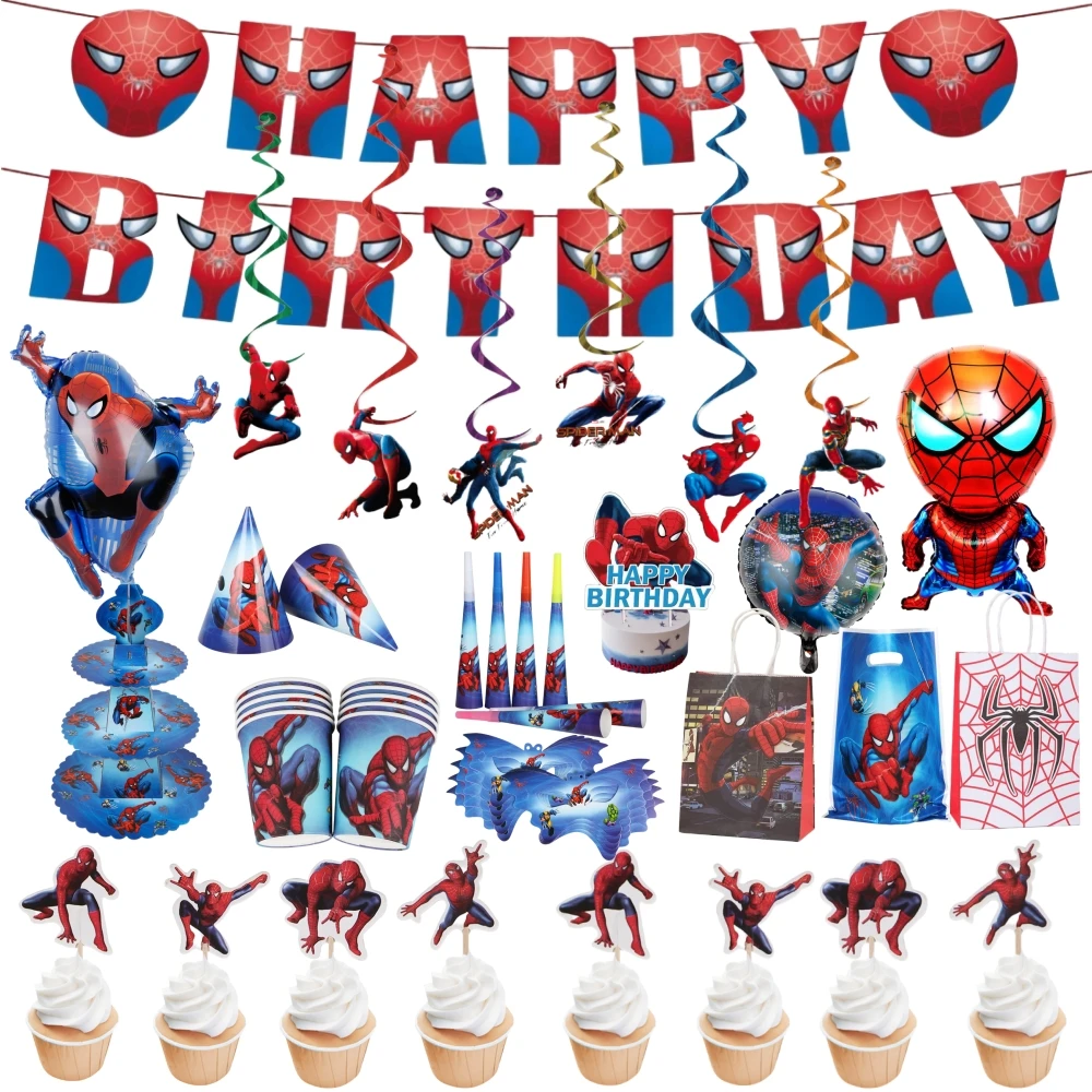 

Cartoon Super Hero Spiderman Tablecloth Kid Favor Birthday Pack Event Party Cups Plates Baby Shower Disposable Tableware Sets