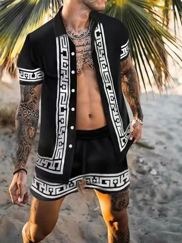 

Summer Men's Casual Loose Short Sleeve Shirt And Shorts Beach Tropical Style Set Youth Fashion Clothing Short Pants Outfit