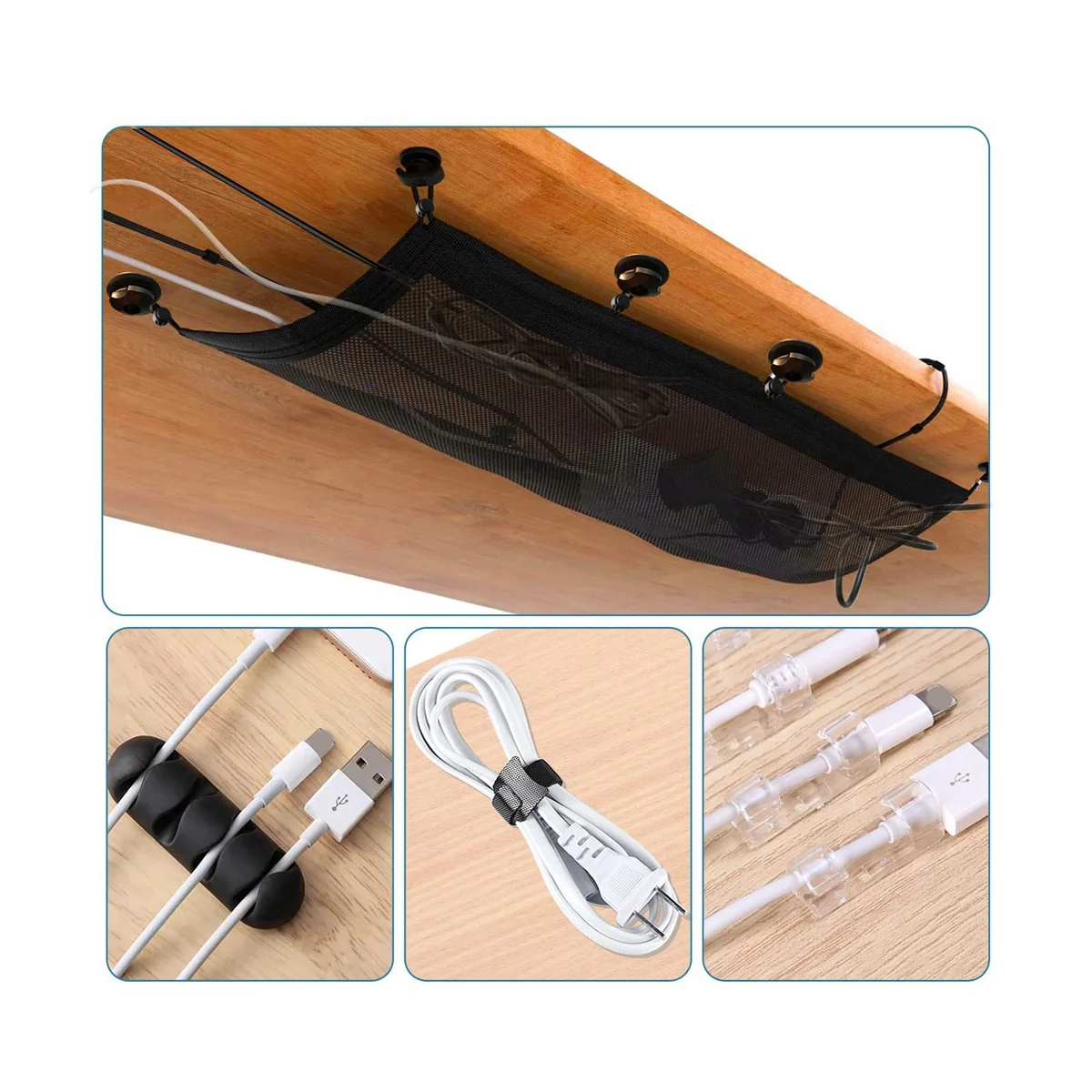 ตาข่ายการจัดการสายเคเบิลใต้โต๊ะมีความยืดหยุ่น50x25cm แขวนตาข่ายจัดระเบียบสายไฟใต้โต๊ะ