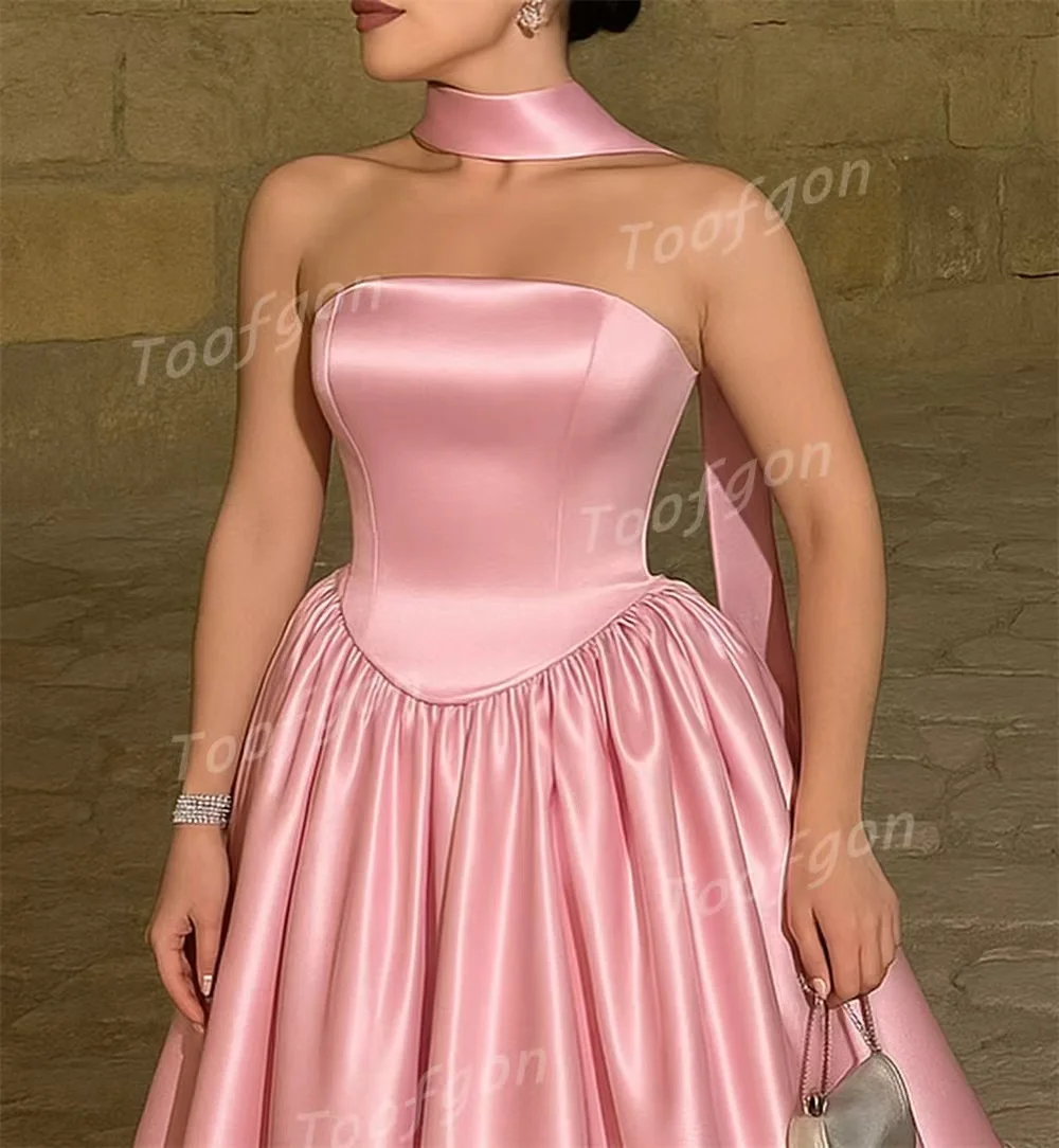 Toofgon vintage cetim formal vestidos de noite 2025 rosa longo drapeado uma linha envolve robes de soirée sob medida ocasião personalizado