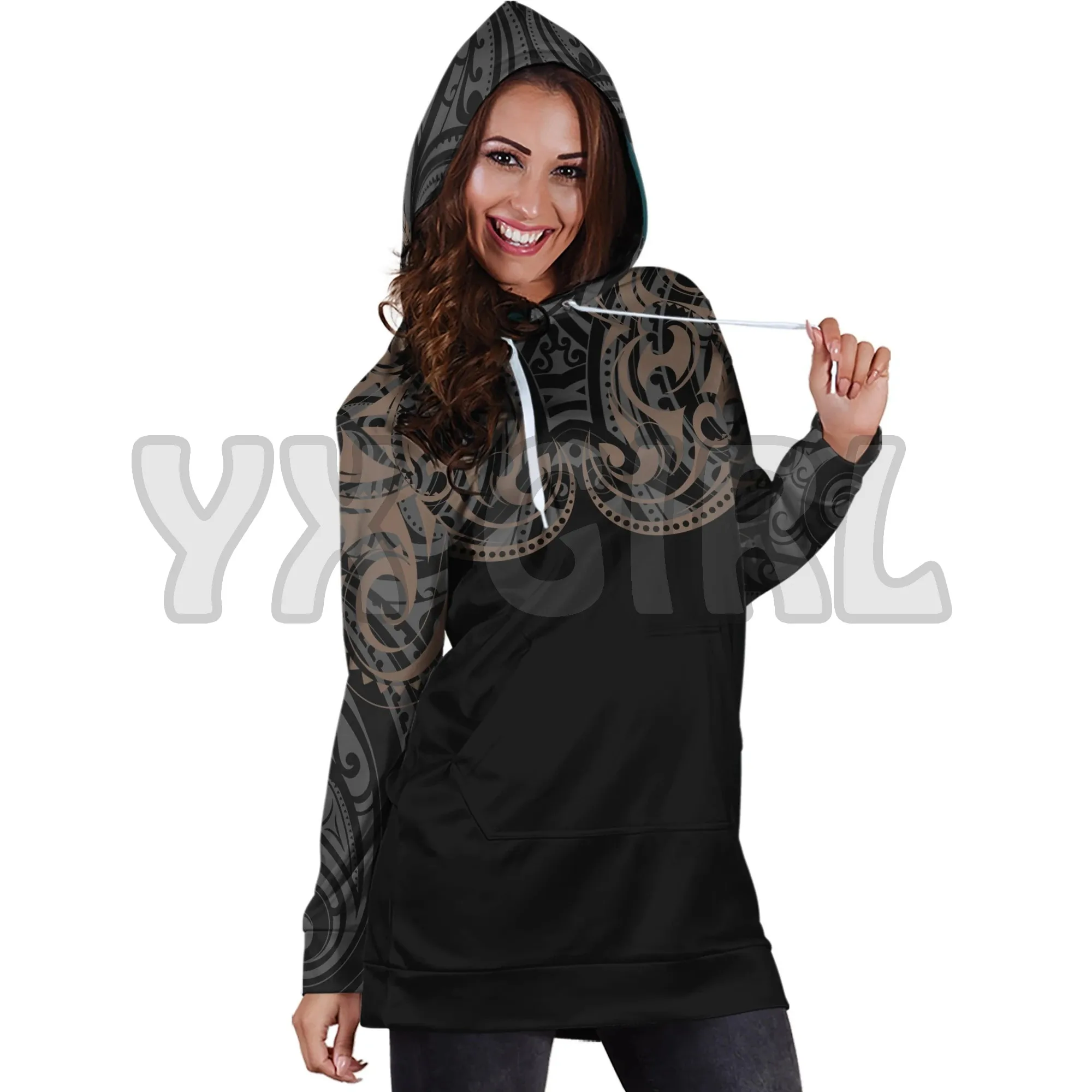 YX GIRL Scotland Hoodie Dress Wave 3D Printed Hoodie Dress Novelty Hoodies Women Casual Long Sleeve Hooded Pullover Tracksuit