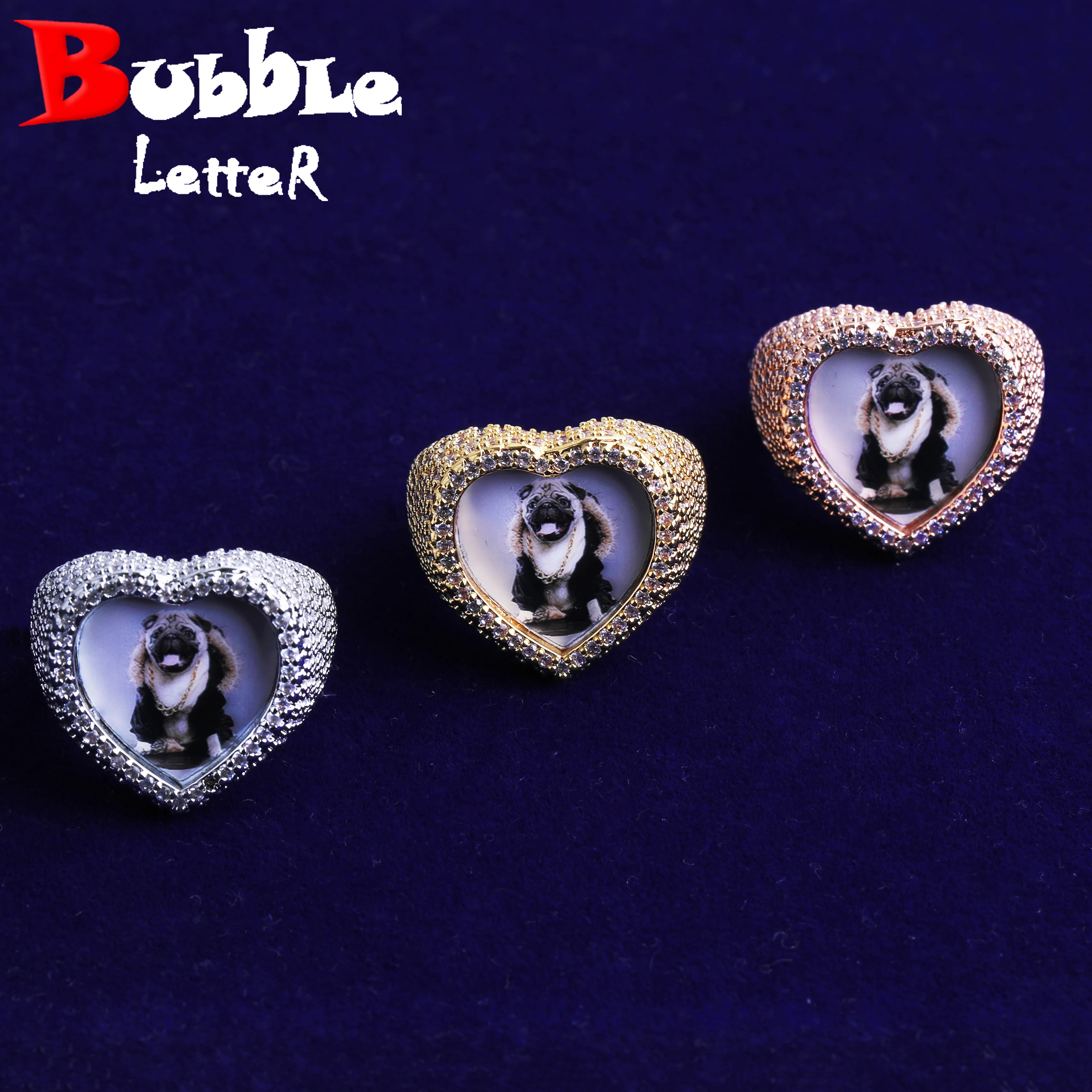 

Кольцо с пузырьковым письмом Iced Out на заказ для женщин, персонализированное изображение, кубический цирконий, ювелирные изделия в стиле хип-хоп