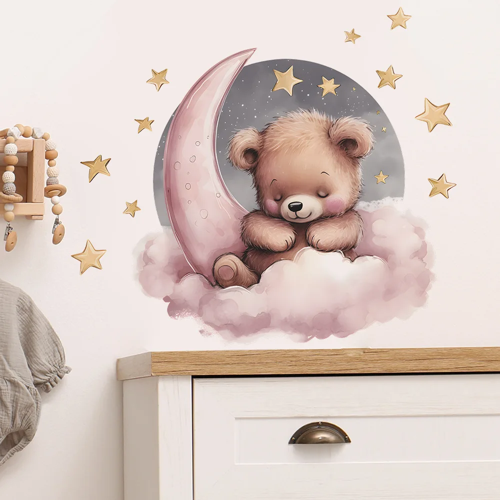 1PCS Cartoon Goodnight Bear Stars Moon Wall Paste Children\'s Room Living Room Bedroom Home Beautification Decorative Stickers