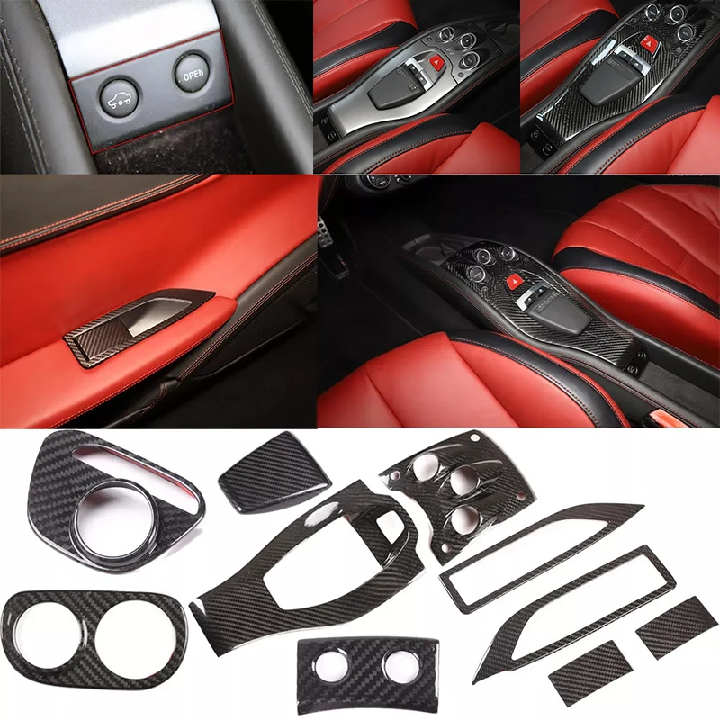 

For Ferrari 458 2011-2016 Real Carbon Fiber Center Console Gear Shift Panel Interior Center Trim Cover Set Kit Accessories