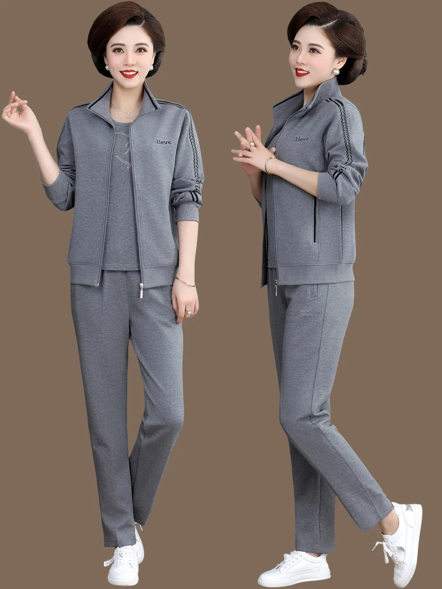 

Повседневный спортивный комплект из двух предметов для женщин среднего и старшего возраста (40-49 лет) на весну: футболка и брюки на молнии