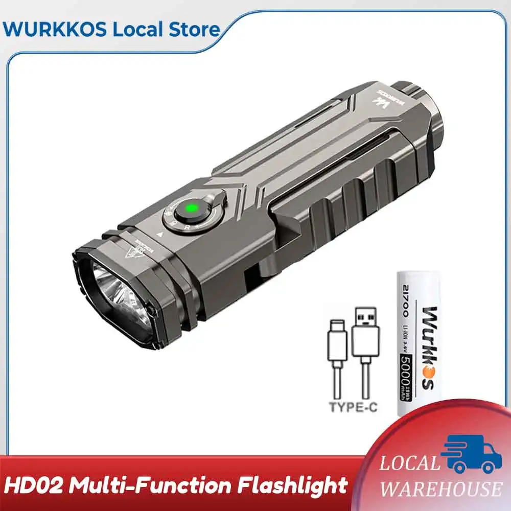Wurkkos HD02 LED-Taschenlampe, 3200 Lumen, EDC-Taschenlampe, USB-C-Akku, faltbare Seitenlampe, magnetische Basis, geeignet für Camping, Jagd, Wandern und Beleuchtung
