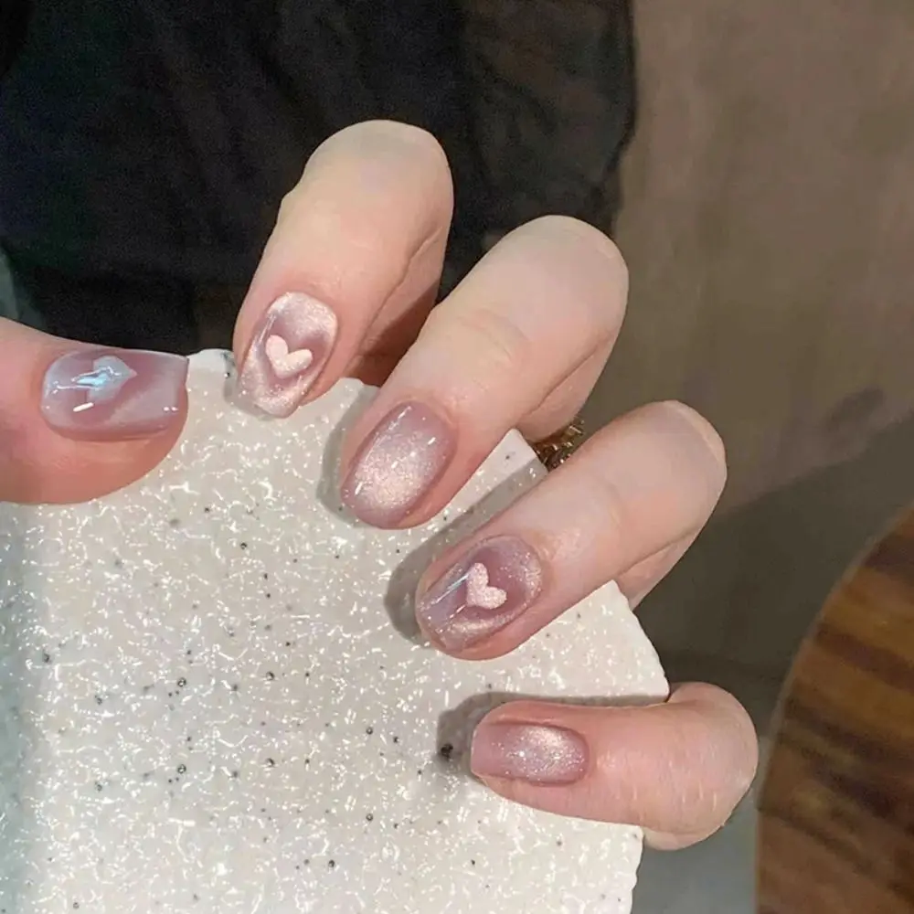 24pcs/box Square/Almond Cat\'s Eye False Nails Press on Nails Tips DIY Full Cover Nail Tips Wearable Manicure Faux ongles