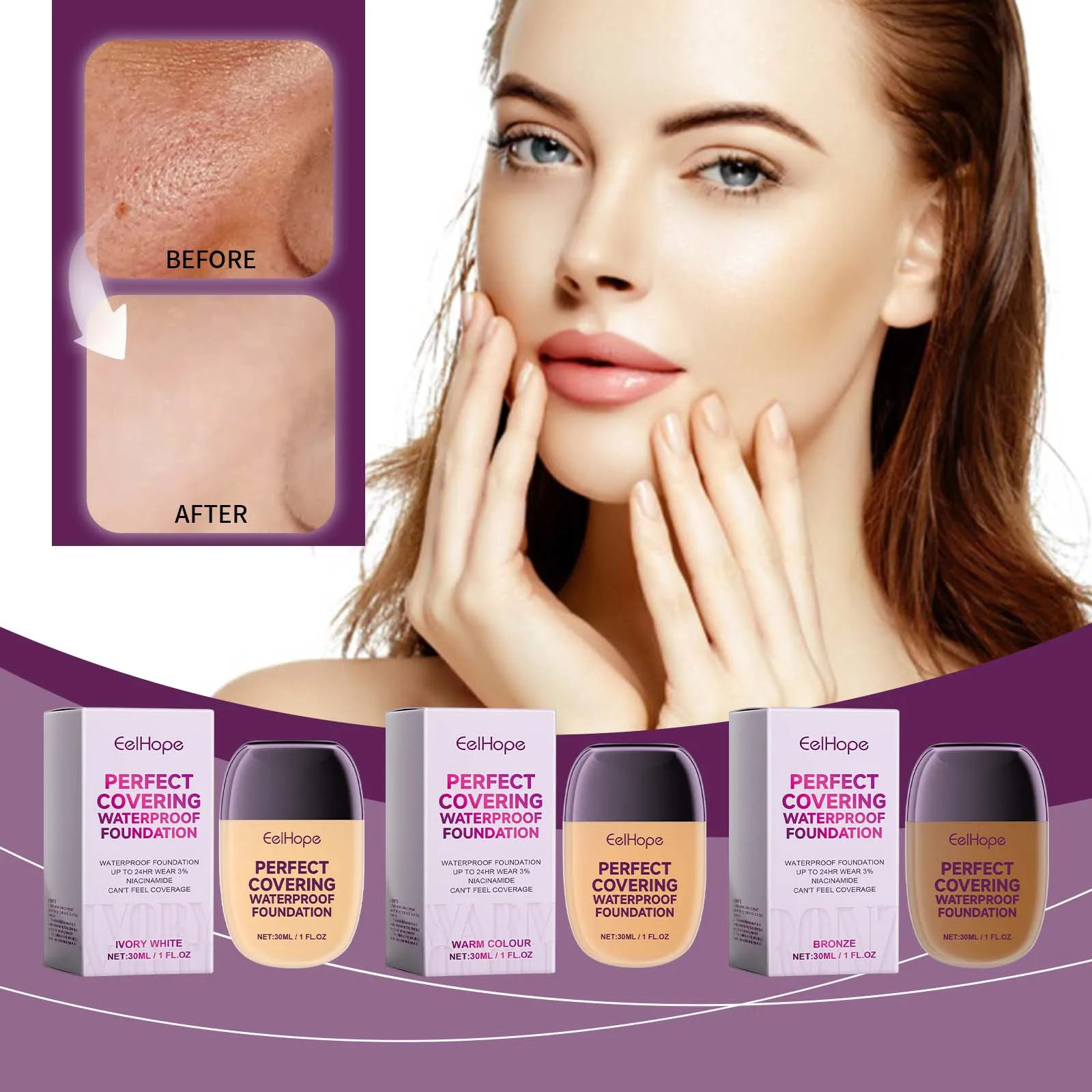 Perfect Covering Waterproof Oil Resistant Foundation Long Lasting Moisturizing Lightweight Breathable Face Makeup Concealer