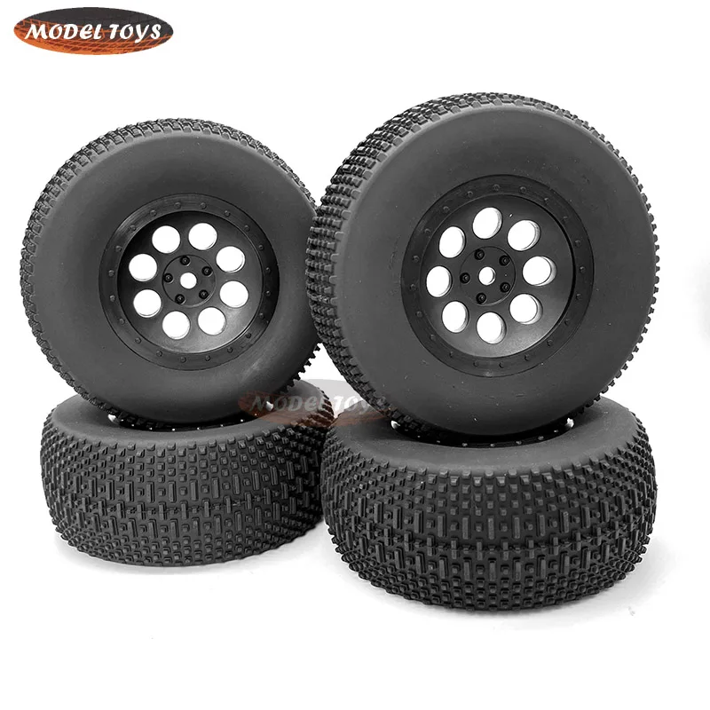 4PCS RC Short Course Truck 1/10 Tires & Plastic Wheels Rims OD110mm Rubber Tire Compatible for Tenacity for Traxxas Slash HPI