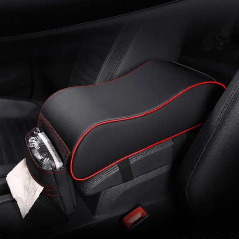 PU Leather Car Armrest Box Pad Cushion Auto Center Console Arm Rest Seat Box Heightening Soft Pad Hand Support with Storage Bags