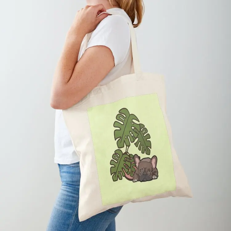 

French Bulldog Monstera Vinyl Monstera Vinyl Monstera Plant Tote Bag custom fabric bag bags woman 2025 Big bag