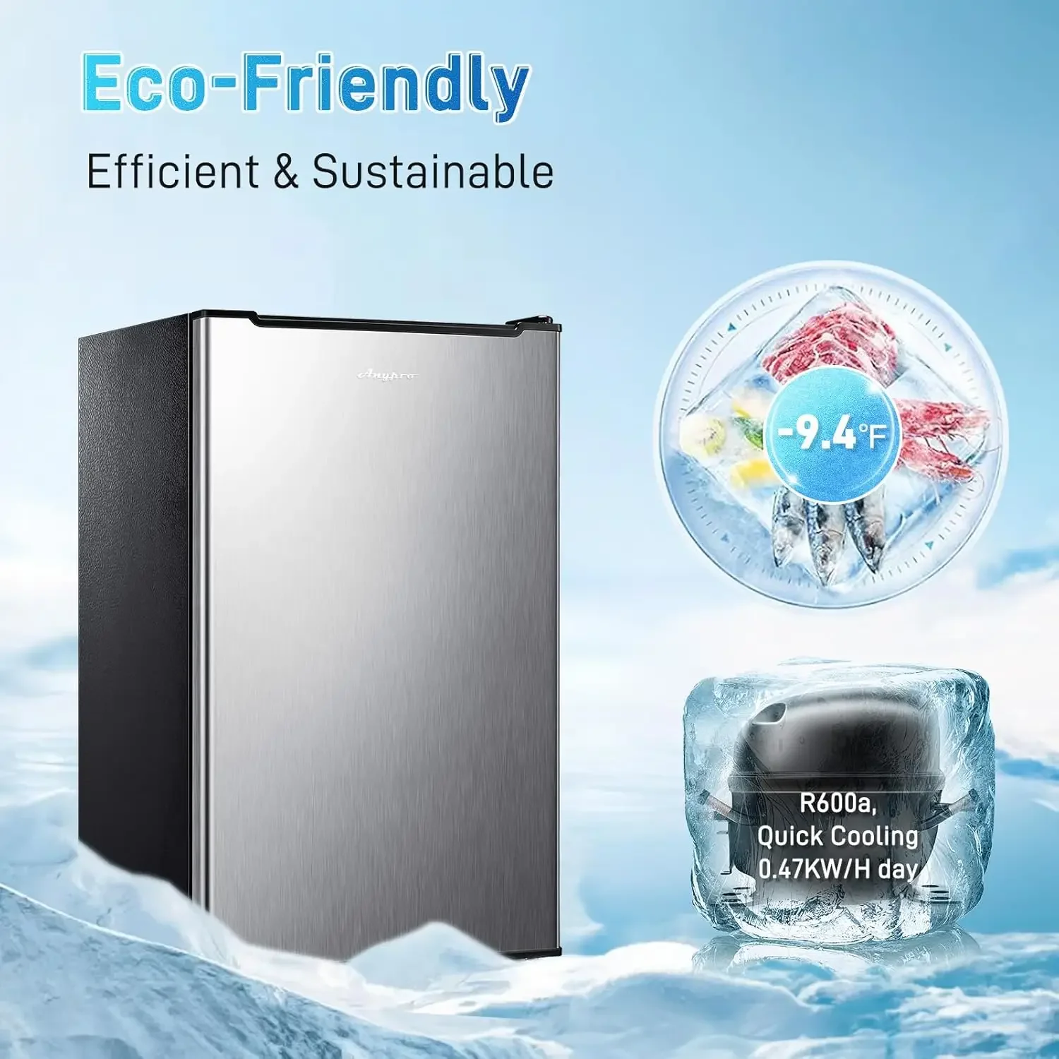 3 Cu.Ft 컴팩트 미니 서랍, 조절 가능한 온도조절기 소형 딥 싱글 문짝 스탠딩 래피드 공동