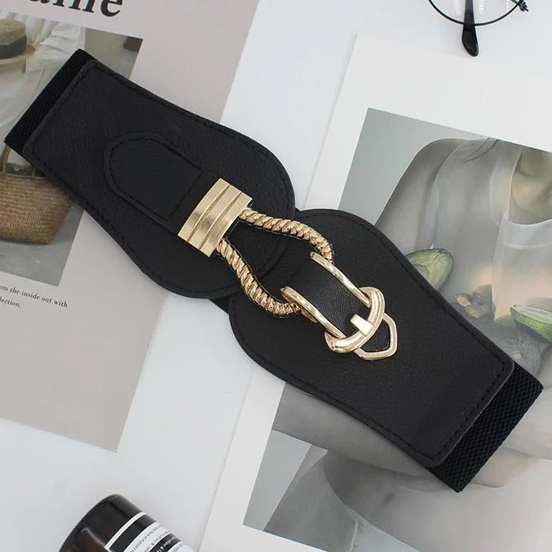 Women Fashion Luxury Big Buckle PU Leather Wide Waistband 