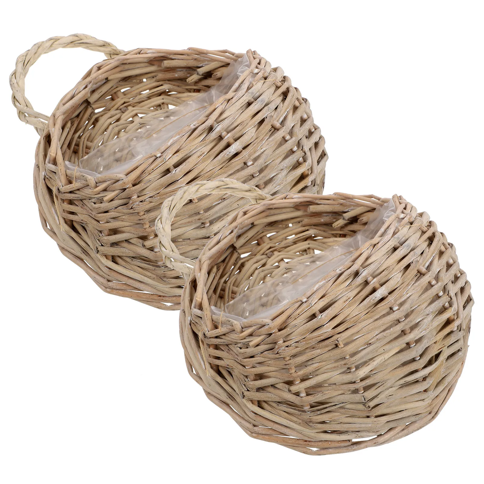 2Pcs Woven Rattan Wall Hanging Basket Handmade Seagrass Boho Planter Indoor Plant Holder Rustic Wall Storage Decorative Flower