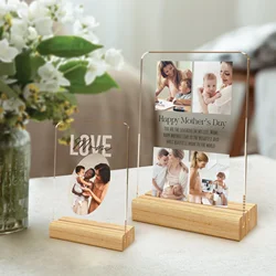 Personalized Mother Photo Couple Collage for Women Men Mom Home Customized Name Memory Picture Plaque Wooden Stand Birthday Gift