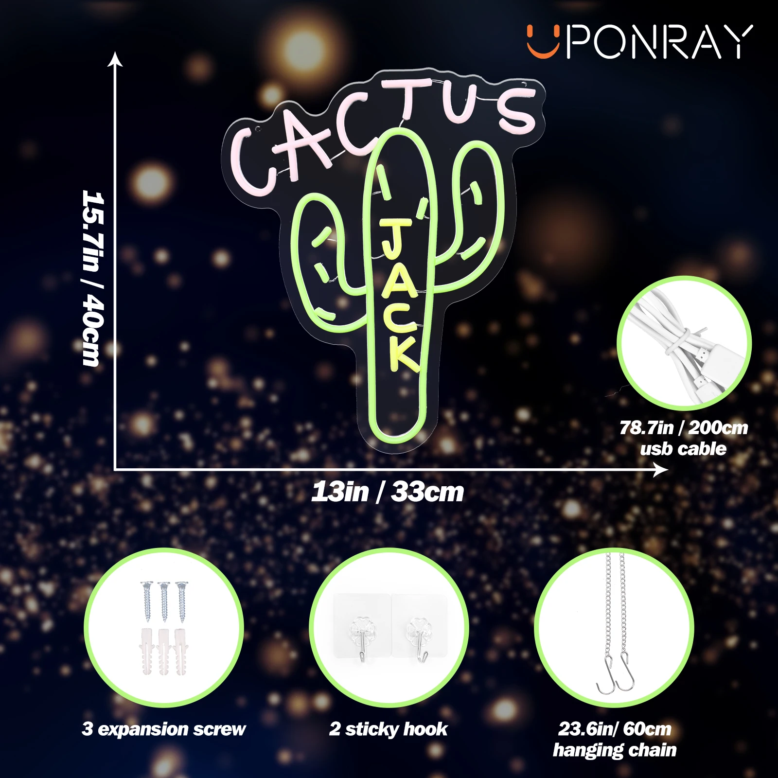 Imagem -02 - Uponray-cactus Jack Led Neon Sign For Bedroom Wall Decor Luz para Escritório Homem Caverna Cerveja Bar Pub Natal Birthday Party