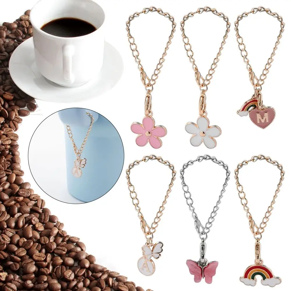 Heart Shaped Cup Letter Charm Chain Keychain Stainless Steel Cup Accessories Jewelry Gold Plated for For Stanley Cup Tumbler