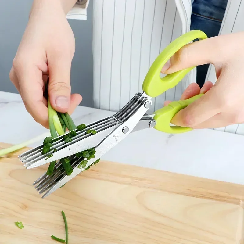 Pepper Cut Chopped Cutter Multi-functional Cooking Scallion Steel Tool Five-layer Stainless Kitchen Scissors Laver Shredded