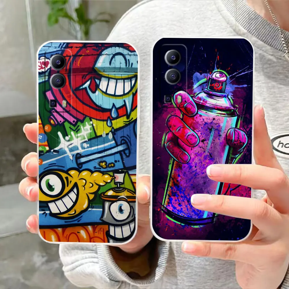 Clear Phone Case For VIVO Y30 Y32 Y33S Y50 Y51S Y52S Y53S Y55S Y66 Y77 Y93 Y95 Y97 V20 5G 4G Case Street Graffiti Spray Painting