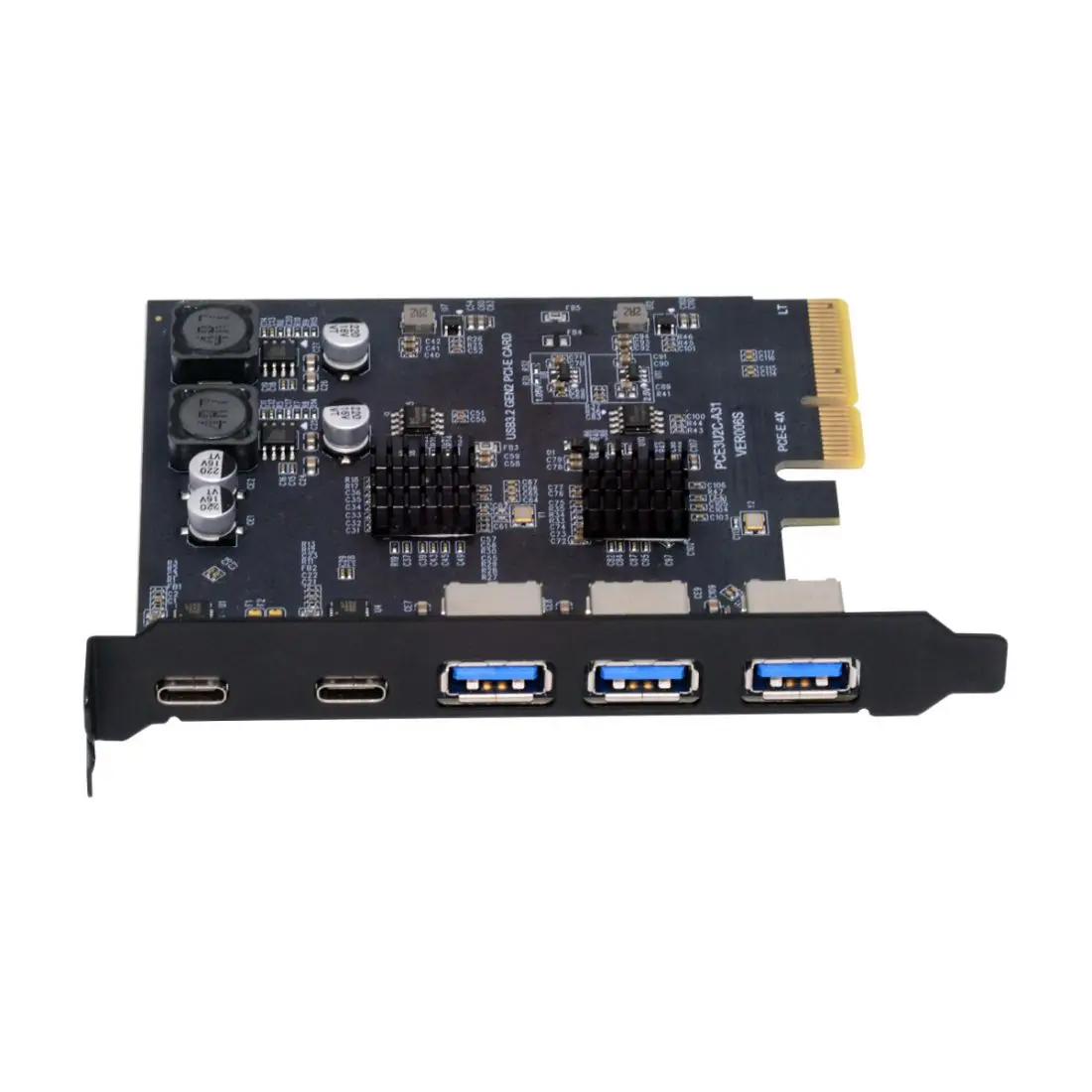 

5 Port PCI-E 4X to 2 USB C/3 USB 3.0 Panel Socket USB3.2 Gen2 PCI Express Expansion Card Adapter with ASM3142 VL822 Dual Chipset