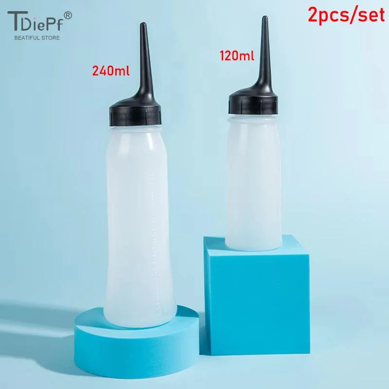 2Pcs Semi-transparent 240ml 120ml Hair Oil Applicator Bottle Scale For Salon And Home Use Pointed Tip For Precision Application