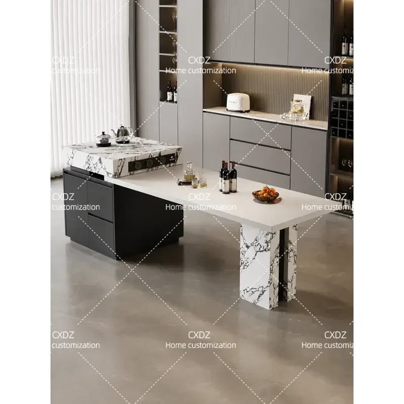 Italian Minimalist Sintered Stone Island Dining Table Multifunctional Kitchen Island for Small Apartment Open Plan