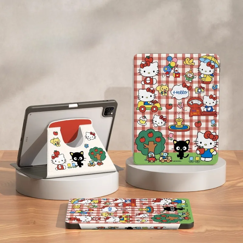 

Чехол Hello Kitty для iPad Ipad Pro 4, 5, 6, 12,9 дюйма, защитный чехол 1 ipad 10 Gen air M2 M3, вращающийся противоосенний планшет, смарт-чехол