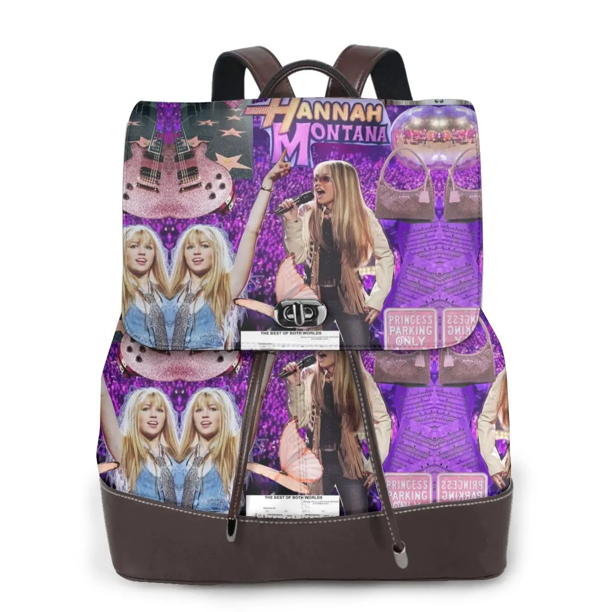 

New Women's Multifunction Hannah Montana Collage Backpack Casual Leather School Bag For Girls Fashion Travel Shoulder Bag