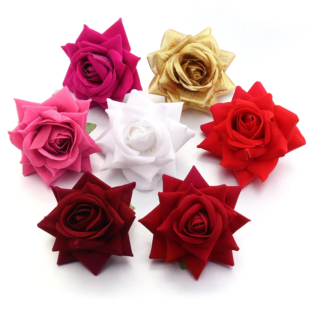 

4/8pcs Rose Artificial Flower Head Scrapbooking Home Wedding Wall Decoration Christmas DIY Wreath Candy Box Cake Decoration