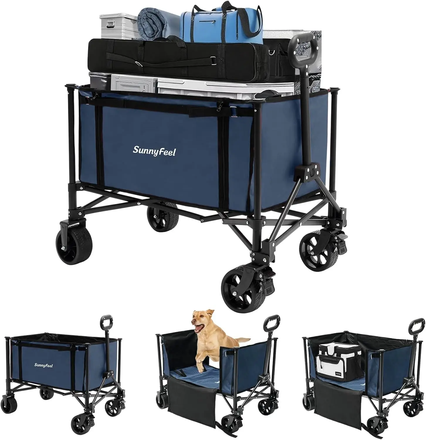 

Wagon Cart Foldable, Standard Borderless Version Collapsible Wagon with 220 LBS Max Load, Up to120L Foldable Grocery Cart with S